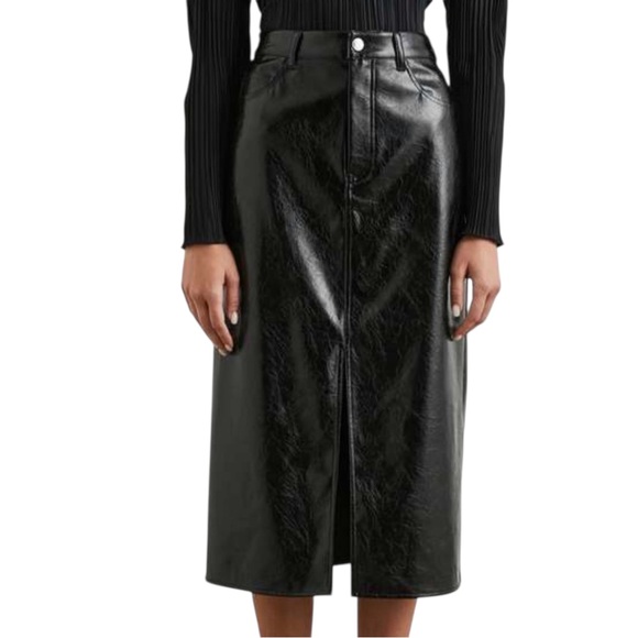 Rails Norma Black Patent Faux Leather Midi Skirt - Size 10 - NWT MSRP $248